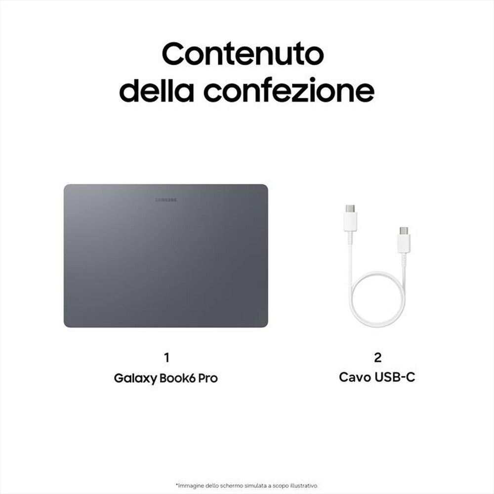 SAMSUNG GALAXY BOOK6 PRO Copilot+ PC 14" WQXGA+ AMOLED TOUCH SCREEN INTEL CORE ULTRA 7 356H RAM 32GB-SSD 1TB NVMe-INTEL GRAPHICS-WI-FI 7-WIN 11 PROF GRIGIO