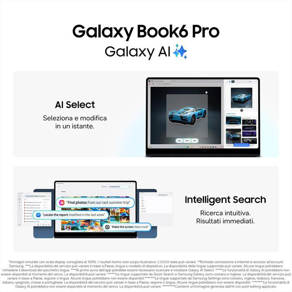 SAMSUNG GALAXY BOOK6 PRO Copilot+ PC 14" WQXGA+ AMOLED TOUCH SCREEN INTEL CORE ULTRA 7 356H RAM 32GB-SSD 1TB NVMe-INTEL GRAPHICS-WI-FI 7-WIN 11 PROF GRIGIO